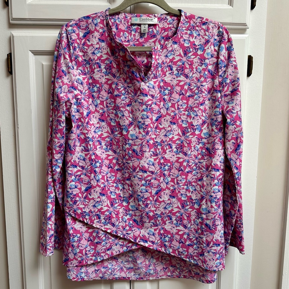 Coolibar UPF 50+ Santa Barbara Tunic Top in Pink Serenity Flowers Print Sz Small